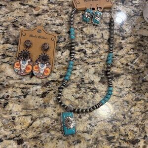 Turquoise and Silver Necklace and Earring Set